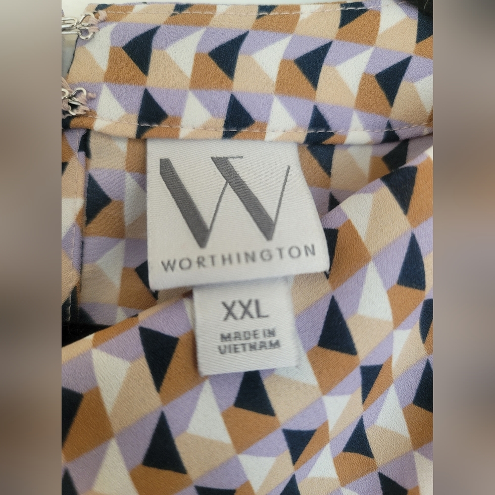Worthington Blouse XXL Pattern Sleeveles neck Detail Light Feminine Classic - Picture 6 of 8